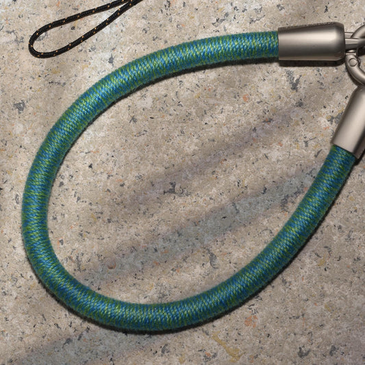 Blue Green Mixed Hand-Spun Cotton Wrist Strap – Handmade Phone Charm, Anti-Drop Keychain